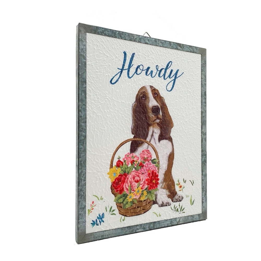 NEW! THE PIONEER WOMAN SPRING PAINTED MDF HOWDY SPRING BASSET HOUND SIGN